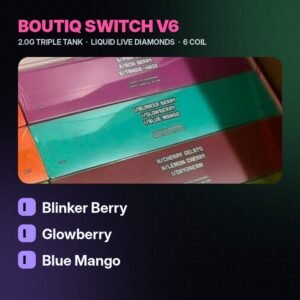 Boutiq V6 Blinker Berry / Glowberry / Blue Mango 2G Triple Tank – Strongest THC Vape