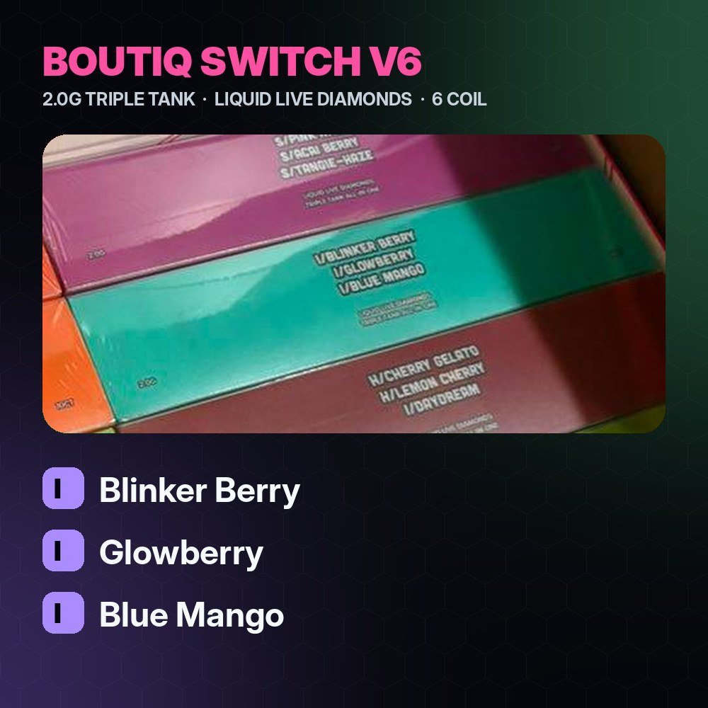 Boutiq V6 Blinker Berry / Glowberry / Blue Mango 2G Triple Tank – Strongest THC Vape