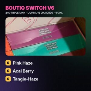 Boutiq V6 Pink Haze / Acai Berry / Tangie-Haze 2G Triple Tank – Strongest THC Vape
